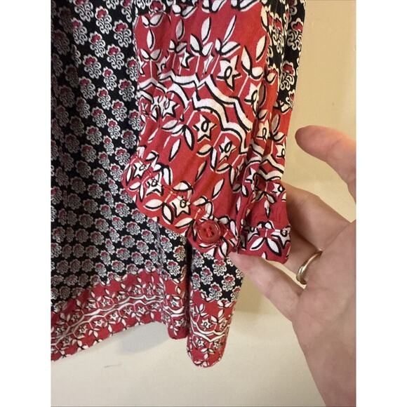 Saint Tropez West Top Womens 2x Boho Red & Blue Colorful 3/4 Length Sleeves - Picture 6 of 11